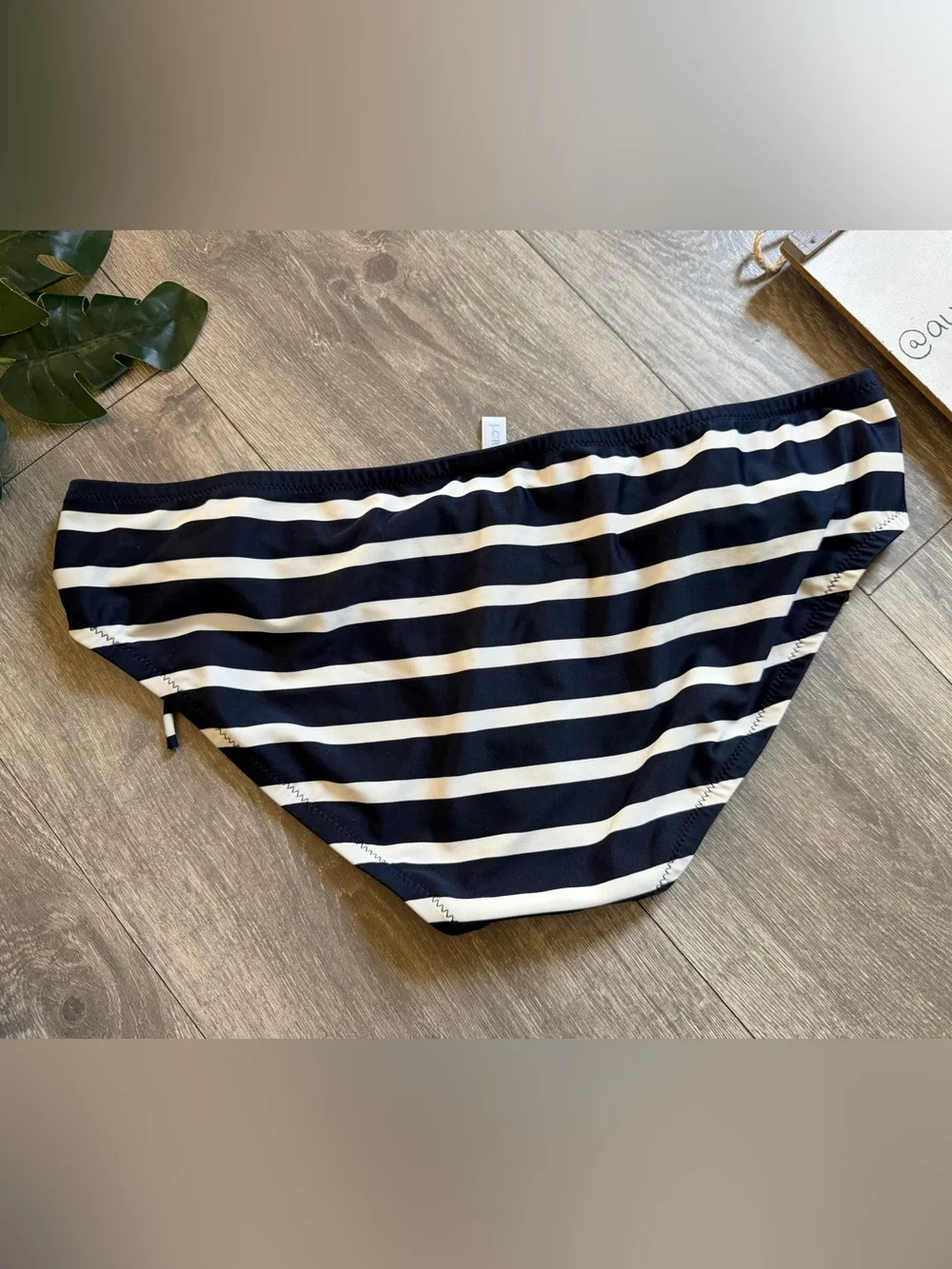 J. Crew Nautical Navy & White Striped Bikini Bottom w Lace Up Side Ties. Size M